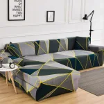 Housse de Canapé d'Angle - Motifs Bleu Gris Jaune