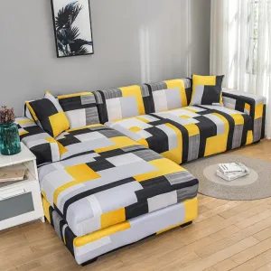 Housse De Canapé D'angle Motifs Jaune Gris Et Noir