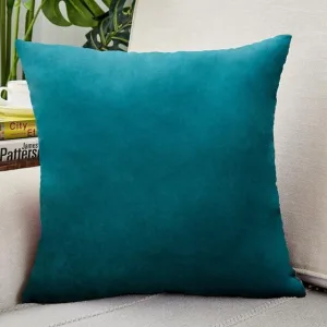 Housse de Coussin Velours 50x50cm Bleu Canard