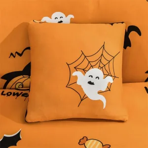 Orange ghost Halloween - 2 pièces - Housses de coussin extensibles 45X45cm