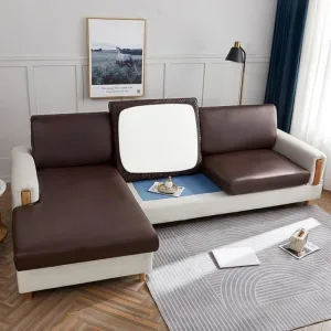 Housse Coussin Canapé  Simili Cuir Marron