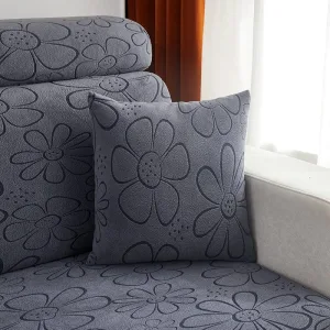 Gris - 2 pièces - Housses polaire extensibles de coussin 45 CM X 45 CM - Motif Flower