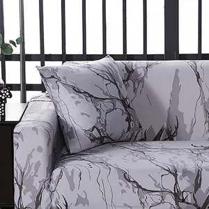 Blanc Marbré - 2 pièces - Housses de coussin extensibles 45X45cm