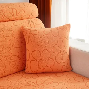 Orange - 2 pièces - Housses polaire extensibles de coussin 45 CM X 45 CM - Motif Flower