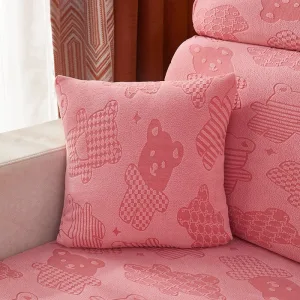 Rose - 2 pièces - Housses polaire extensibles de coussin 45 CM X 45 CM - Motif Bear