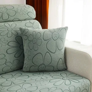 Vert - 2 pièces - Housses polaire extensibles de coussin 45 CM X 45 CM - Motif Flower