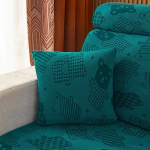 Vert émeraude - 2 pièces - Housses polaire extensibles de coussin 45 CM X 45 CM - Motif Bear
