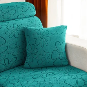 Vert jade - 2 pièces - Housses polaire extensibles de coussin 45 CM X 45 CM - Motif Flower