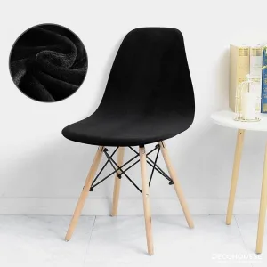 Housse De Chaise Scandinave Velours Noir Éclipse