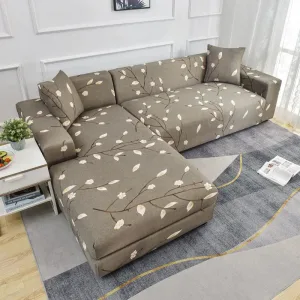 Housse de Canapé d'Angle - Motifs Gris avec des Fleurs