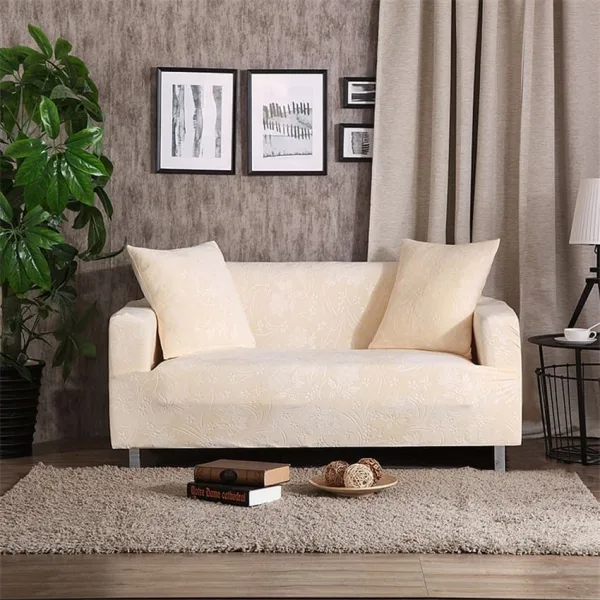 Blanc cassé - Housses en velours gaufré Extensibles de Fauteuil et Canapé
