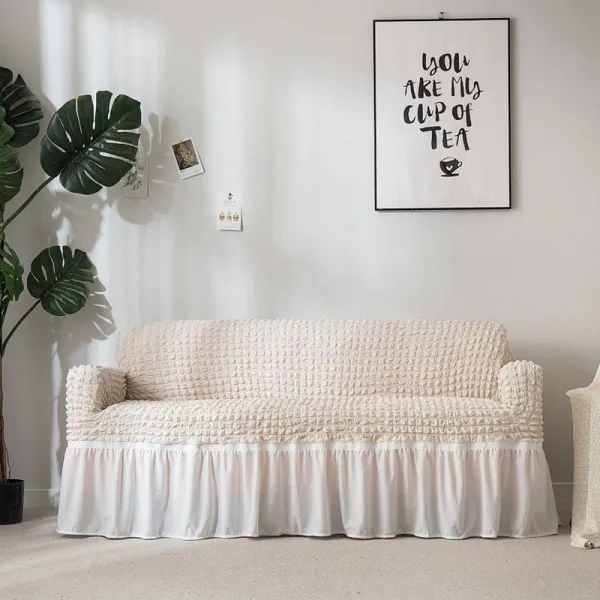 Blanc cassé - Housses Jupe Extensibles de Fauteuil et Canapé