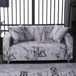 Blanc Marbré - Housse de Canapé Extensible