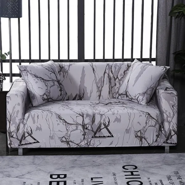Blanc Marbré - Housse de Canapé Extensible