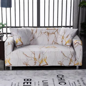 Blanc Marbré or - Housse de Canapé Extensible