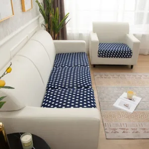 Bleu à point blanc - Housse pour coussin de canapé