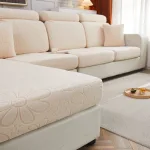 housse coussin canapé polaire motif fleur blanc cassé rose