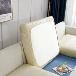 housse de coussin en simili cuir blanc cassé