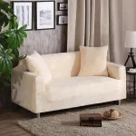 housse en velours gaufré pour fauteuil blanc cassé