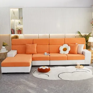 Orange - Housse polaire pour coussins de canapé - Motif Laine