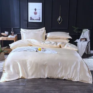 Beige Clair Type Satin - Drap Housse Housse De Couette 2 Taies D'oreiller