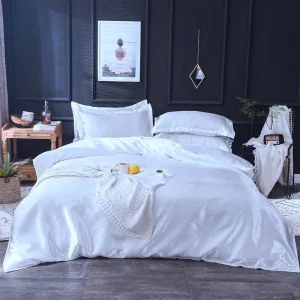 Blanc Type Satin - Drap Housse Housse De Couette 2 Taies D'oreiller