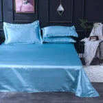 ensemble de literie bleu ciel satin