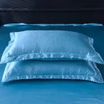 drap housse avec taies bleu ciel satin