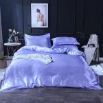 Bleu lavande type satin - Drap housse / Housse de couette / 2 taies d'oreiller