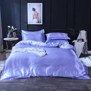 Bleu lavande type satin - Drap housse / Housse de couette / 2 taies d'oreiller