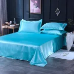 taies d'oreiller en satin bleu turquoise