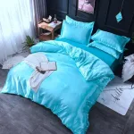 taies d'oreiller satinées bleues turquoise