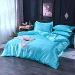 housse de couette satin bleu turquoise