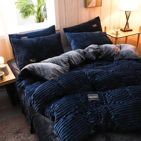 Bleu marine Velours - Drap housse / Housse de couette / Taies d'oreiller