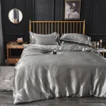 drap housse et housse de couette gris type satin