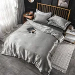 housse de couette et drap housse gris type satin