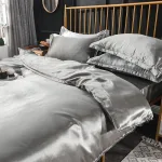 drap housse satin gris