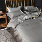 drap et housse de couette set gris type satin