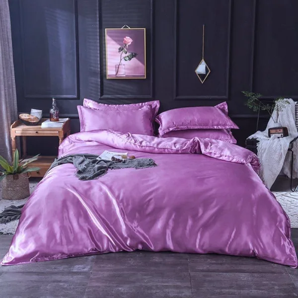 Mauve type satin - Drap housse / Housse de couette / 2 taies d'oreiller