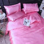 accessoires de lit rose bonbon satin