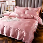 housse de couette satin rose pêche