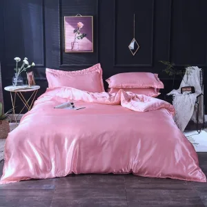 Rose type satin - Drap housse / Housse de couette / 2 taies d'oreiller